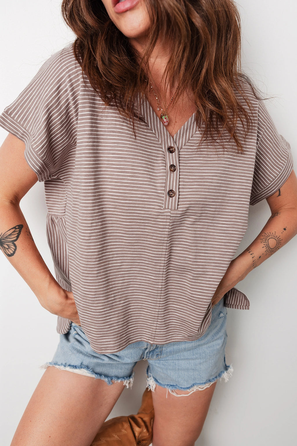 Button V Babydoll Blouse