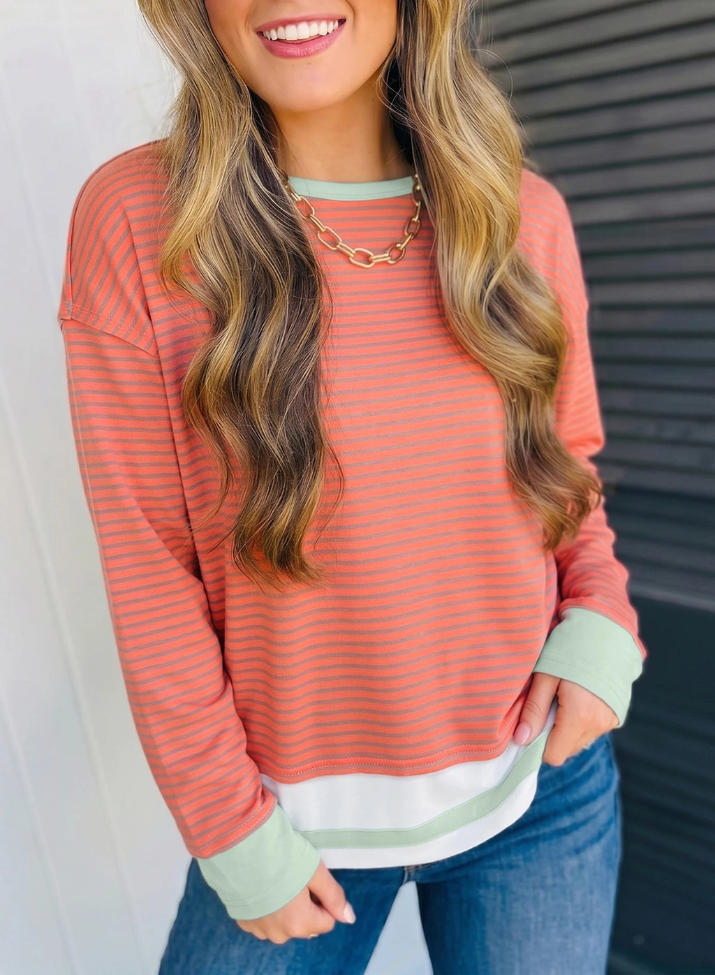 Peach Stripe Top
