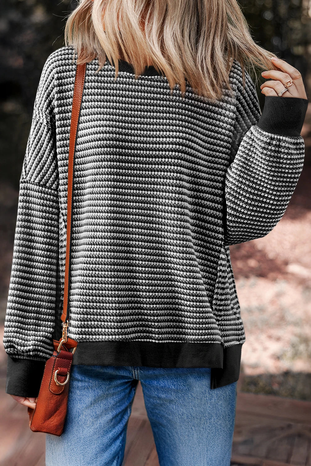 Black Striped Ribbed Top