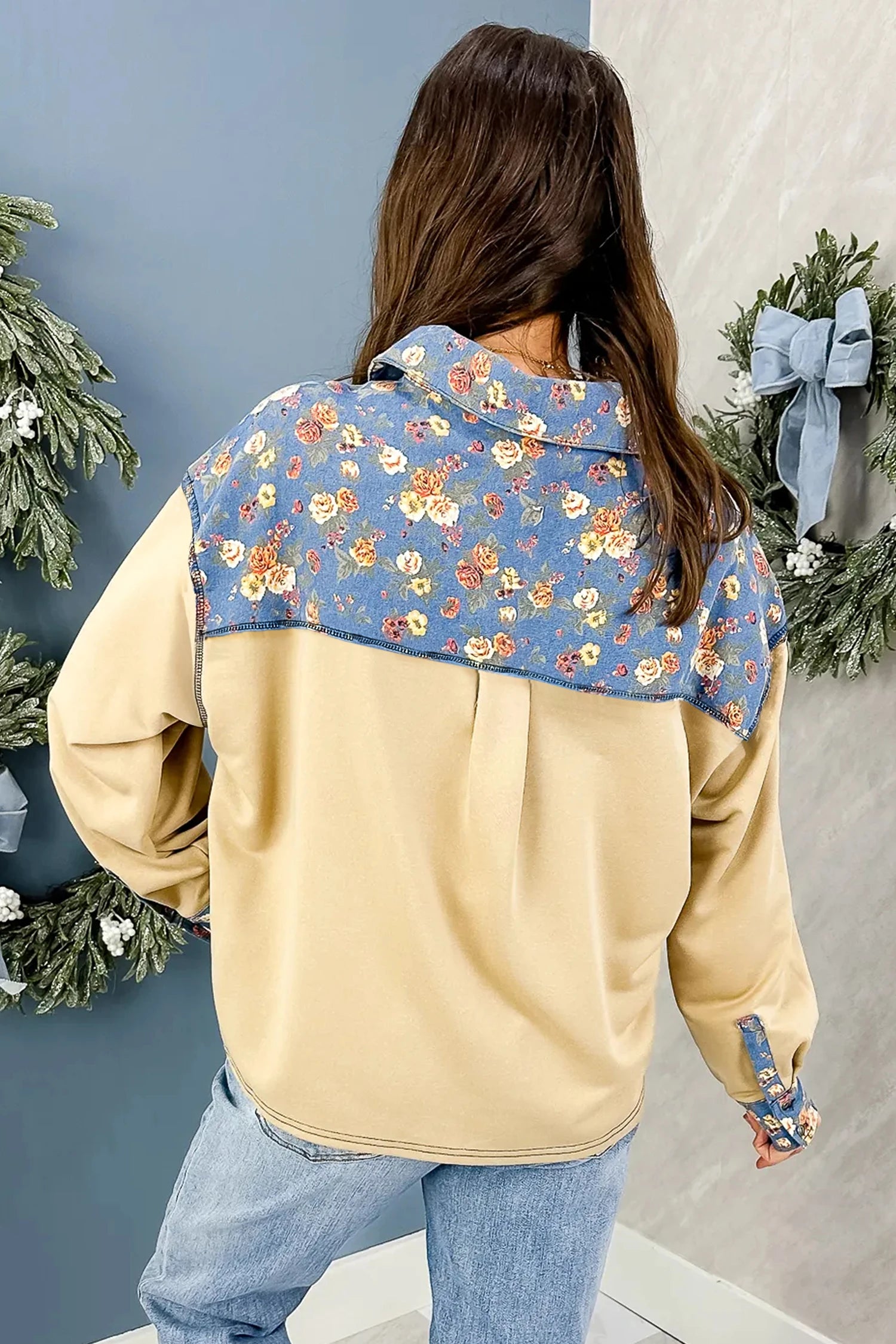 Floral Denim Long Sleeve Top