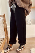 Fleece Lined Pants with Leopard Drawstring