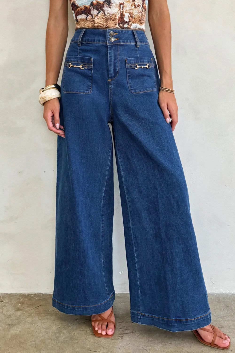 Double Button Wide Leg Jeans