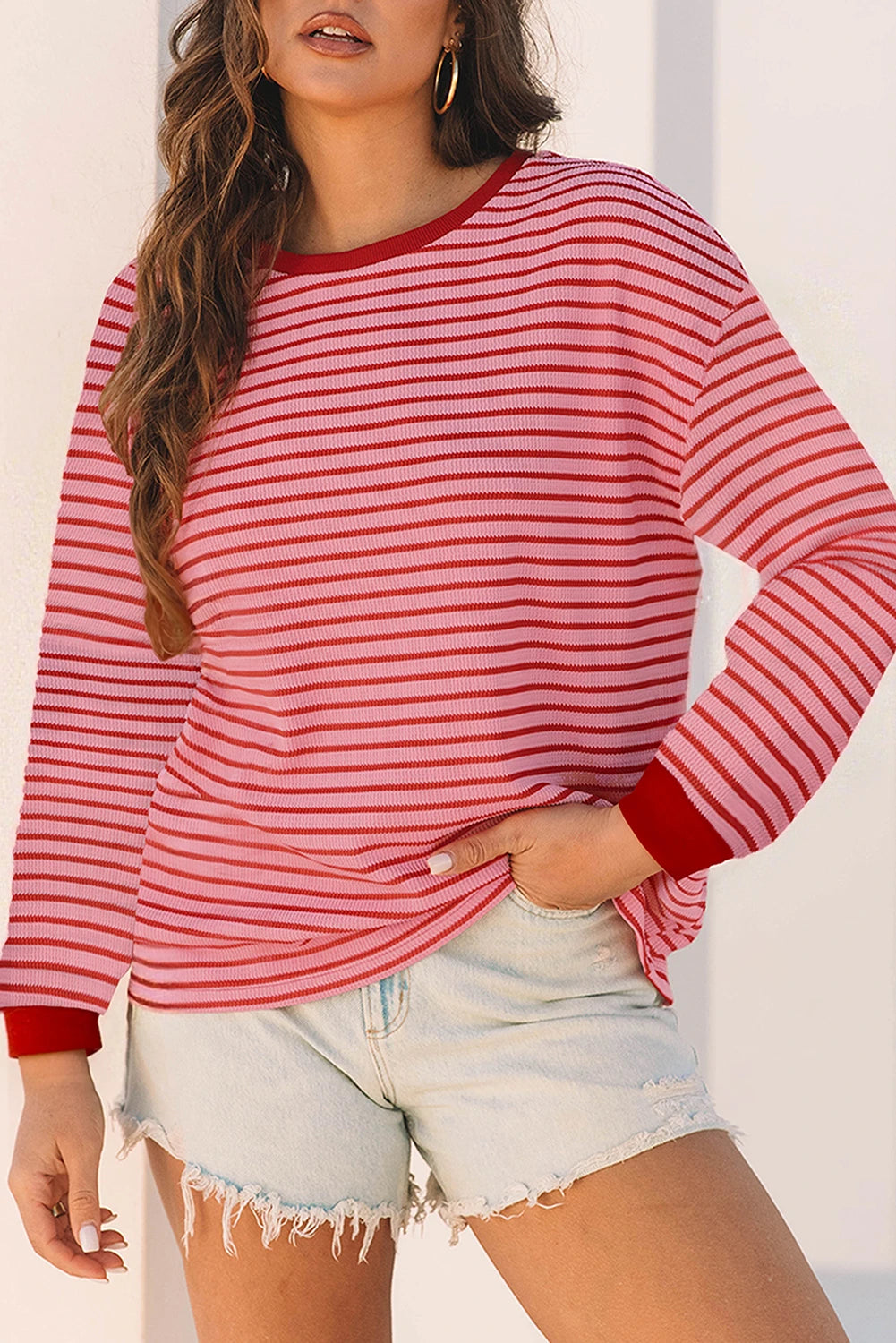 Red Striped Textured Long Sleeve