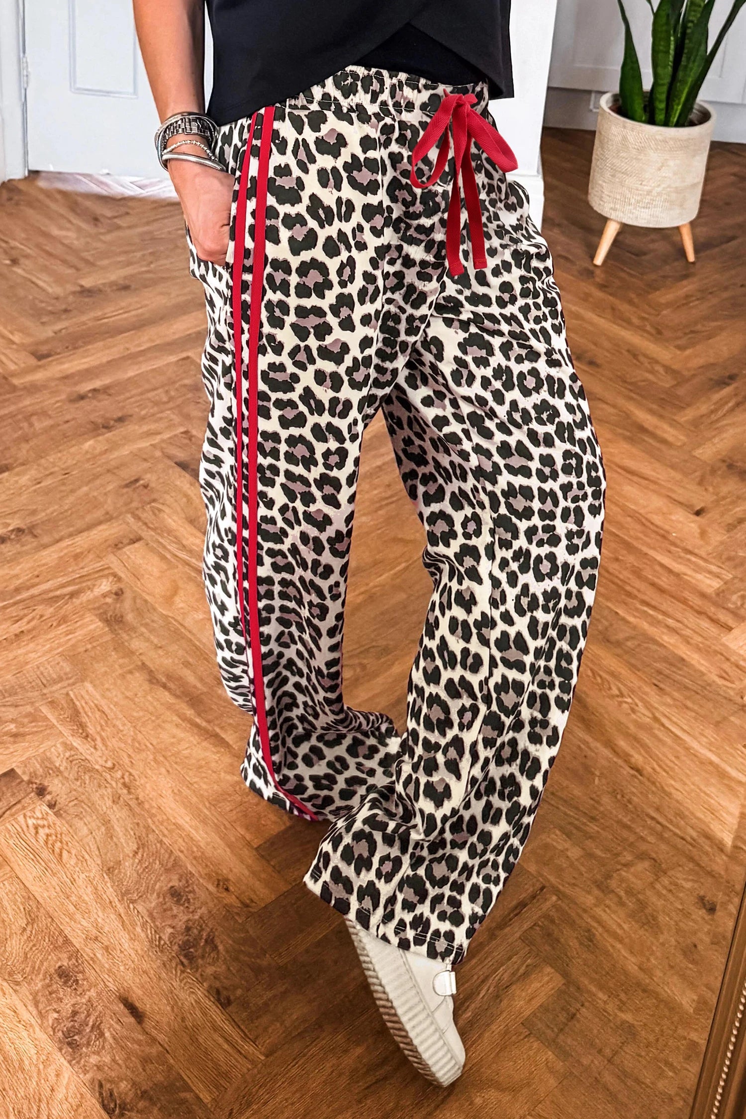 Leopard Pants with Red Detail