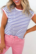 Trim Neck Striped Top