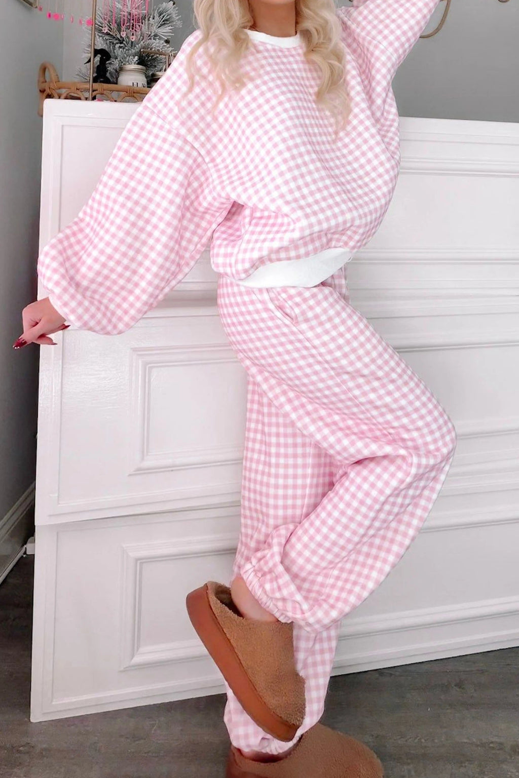 Pink Plaid Jogger Set
