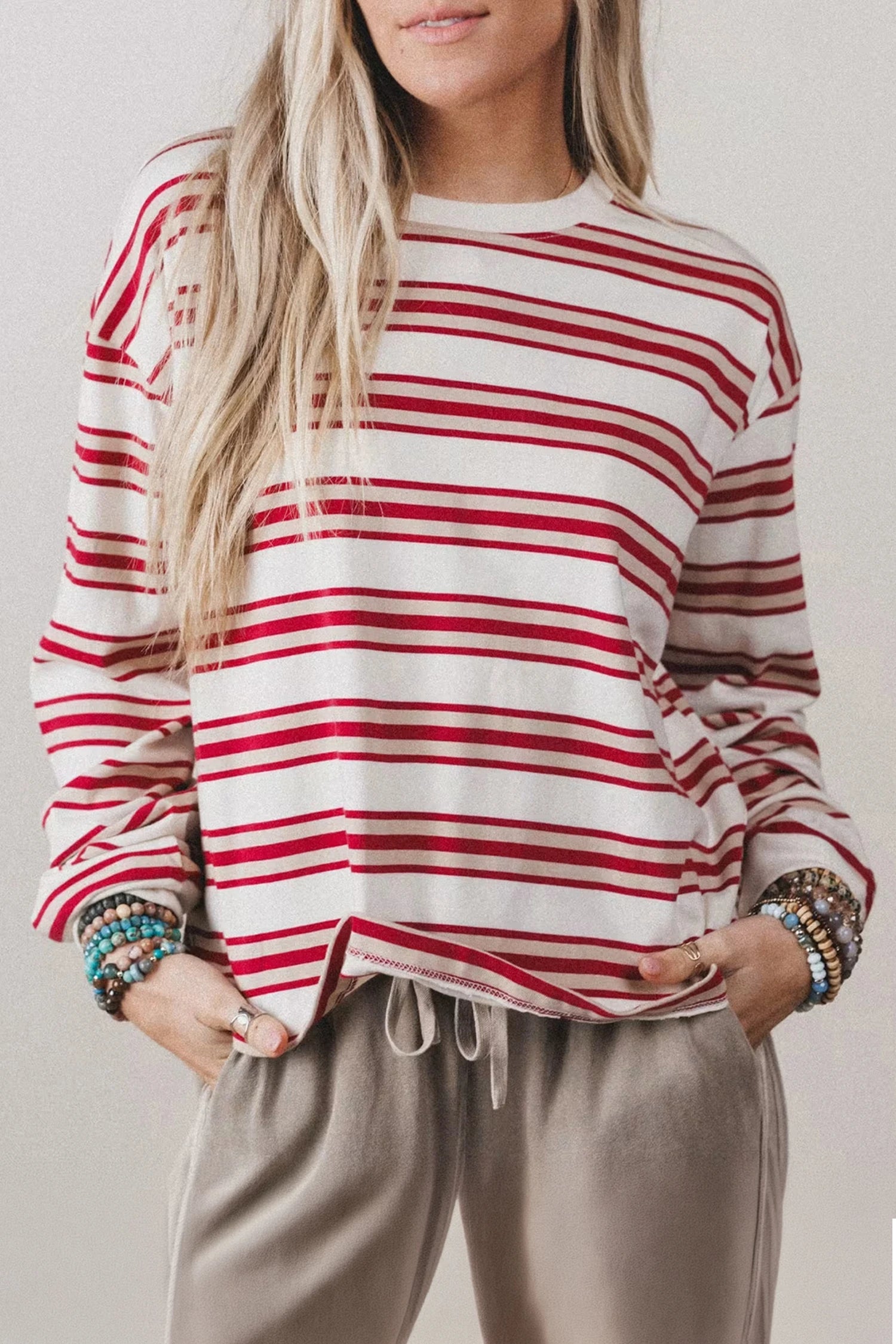 Red Striped Casual Long Sleeve