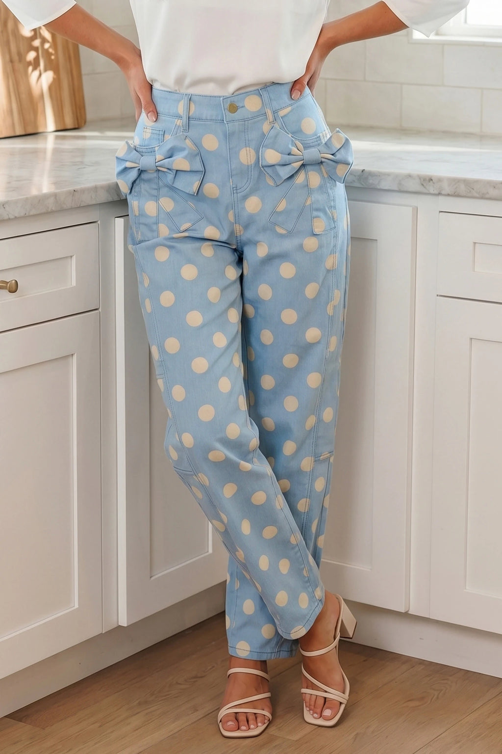 Polka Dot Bow Barrel Jeans