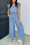 Denim Ruffle Sleeve Jumpsuit