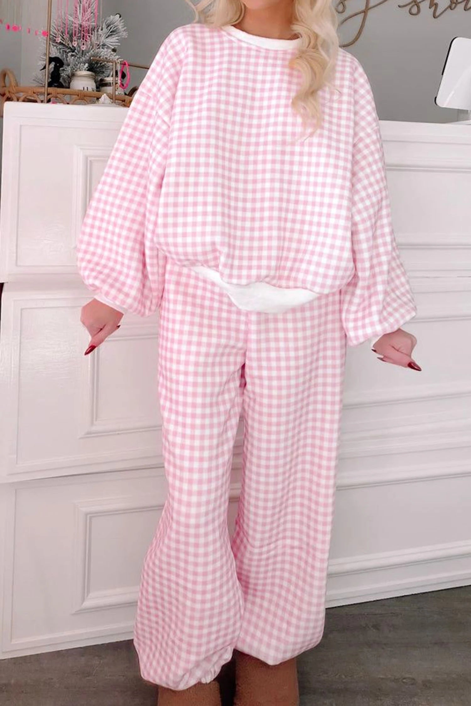 Pink Plaid Jogger Set