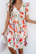 Floral Ruffle Sleeve Mini Dress