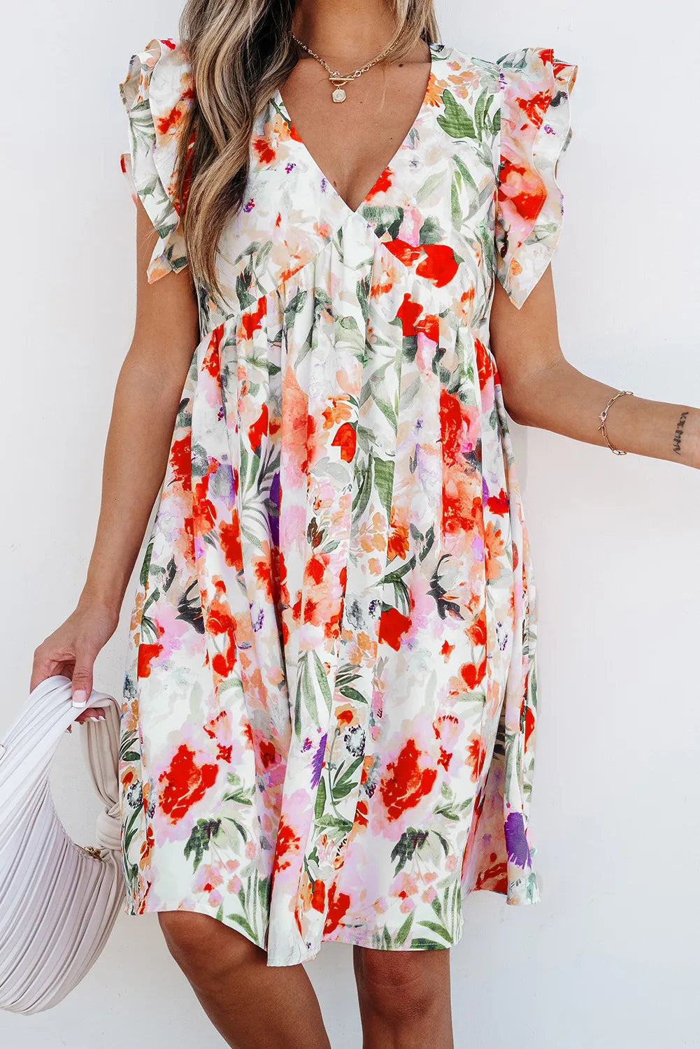 Floral Ruffle Sleeve Mini Dress