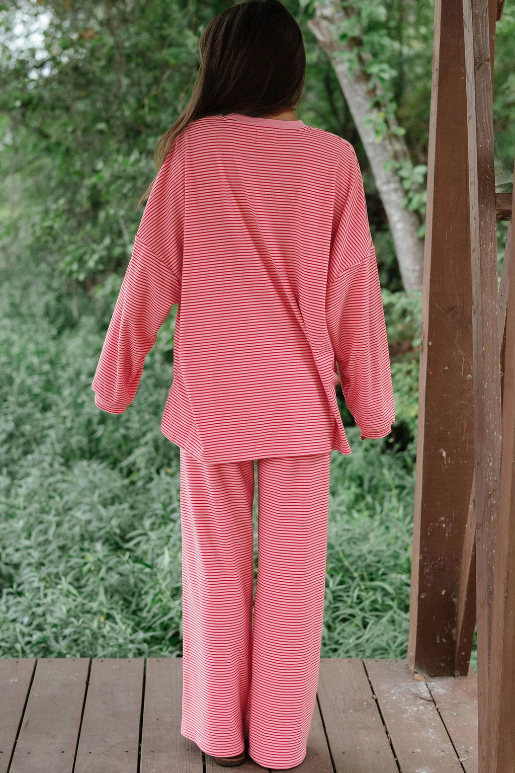Pink Striped Long Sleeve Pants Set