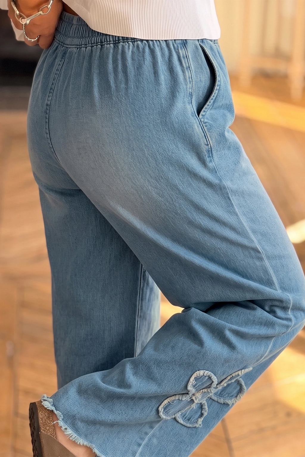 Frayed Floral Patch Jeans
