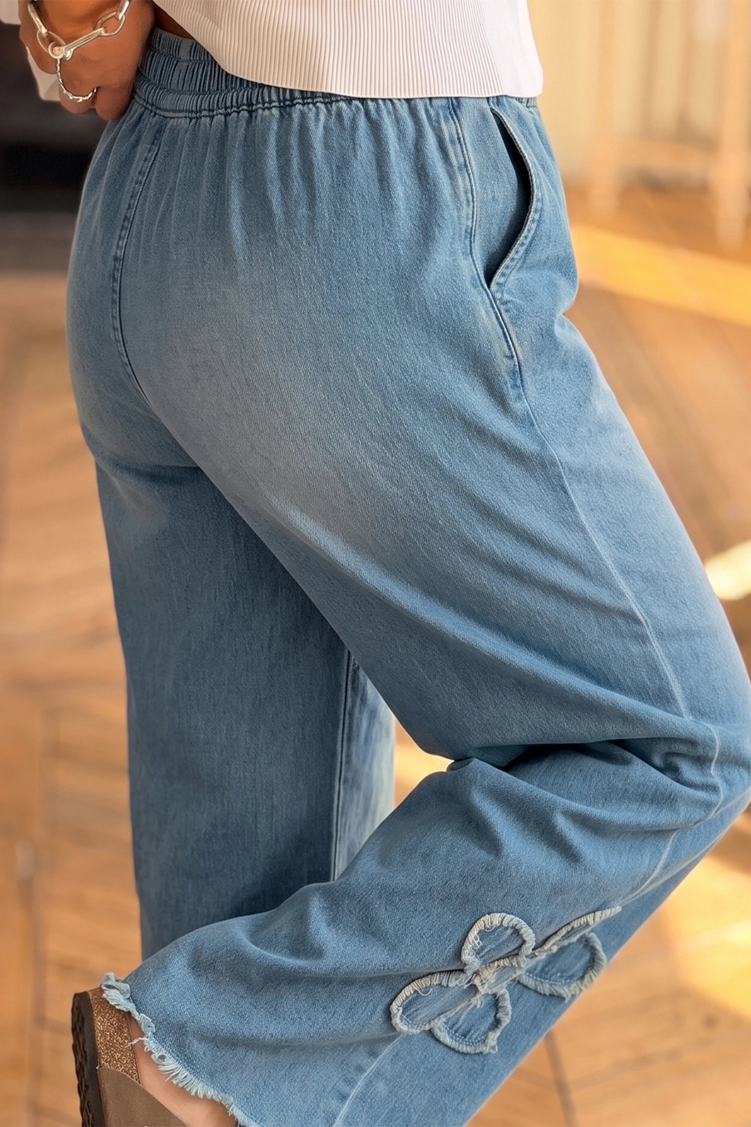 Frayed Floral Patch Jeans