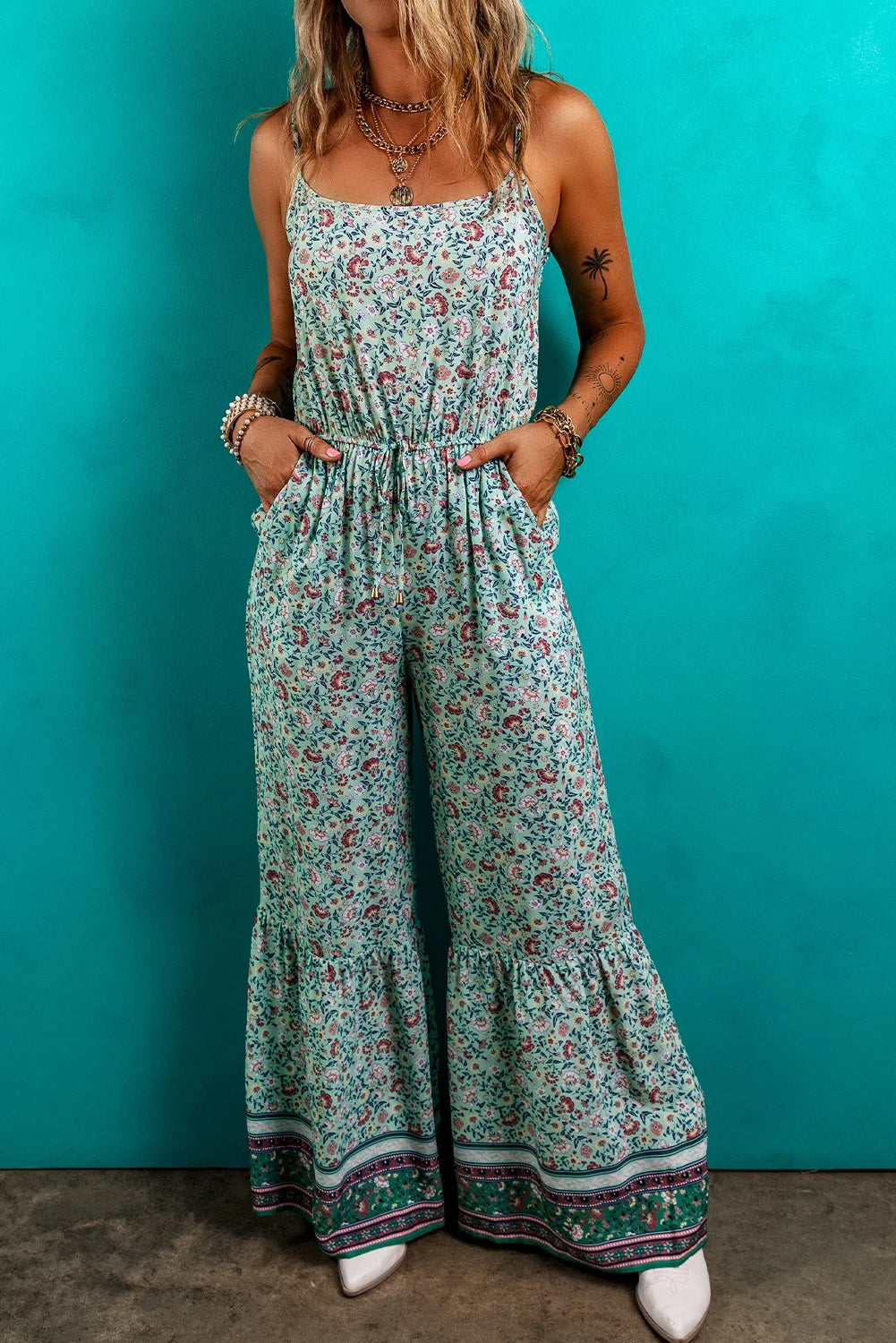 Floral Ruffle Bottom Jumpsuit