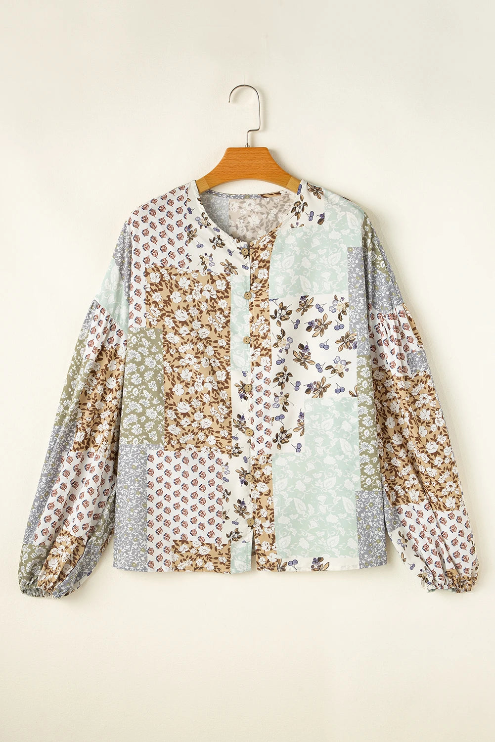 Brown Color Block Floral Blouse