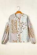 Brown Color Block Floral Blouse