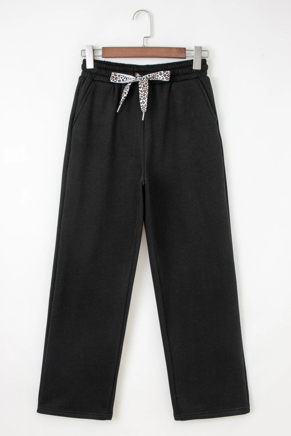 Fleece Lined Pants with Leopard Drawstring