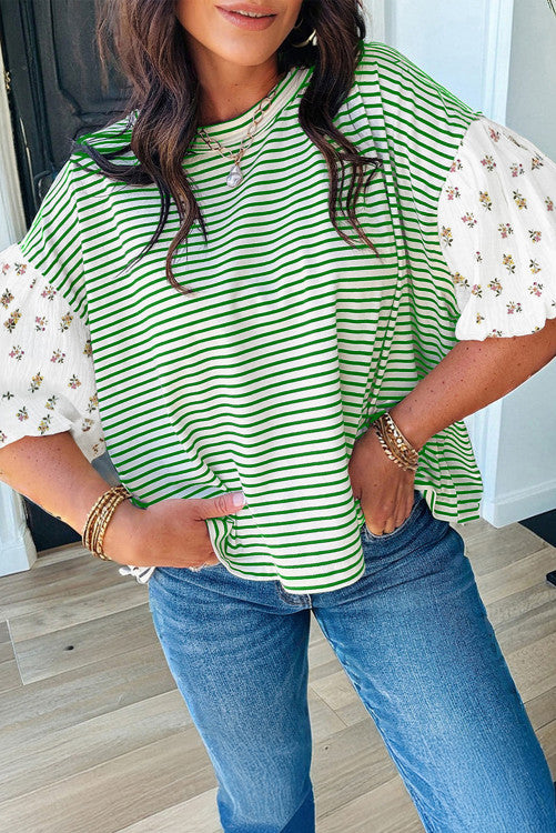 Striped Tee with Floral Sleeves
