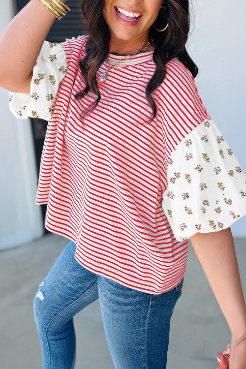 Striped Tee with Floral Sleeves