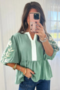 Embroidered Sleeve Babydoll Blouse
