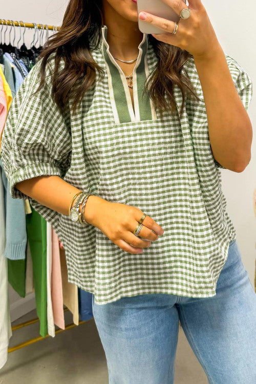 Green Plaid Top