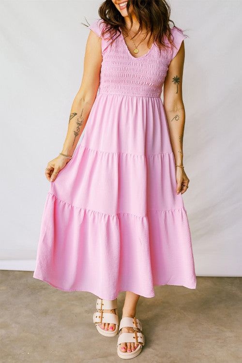 Pink Tiered Midi Dress