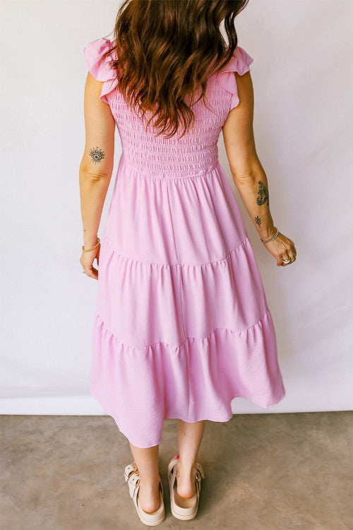 Pink Tiered Midi Dress