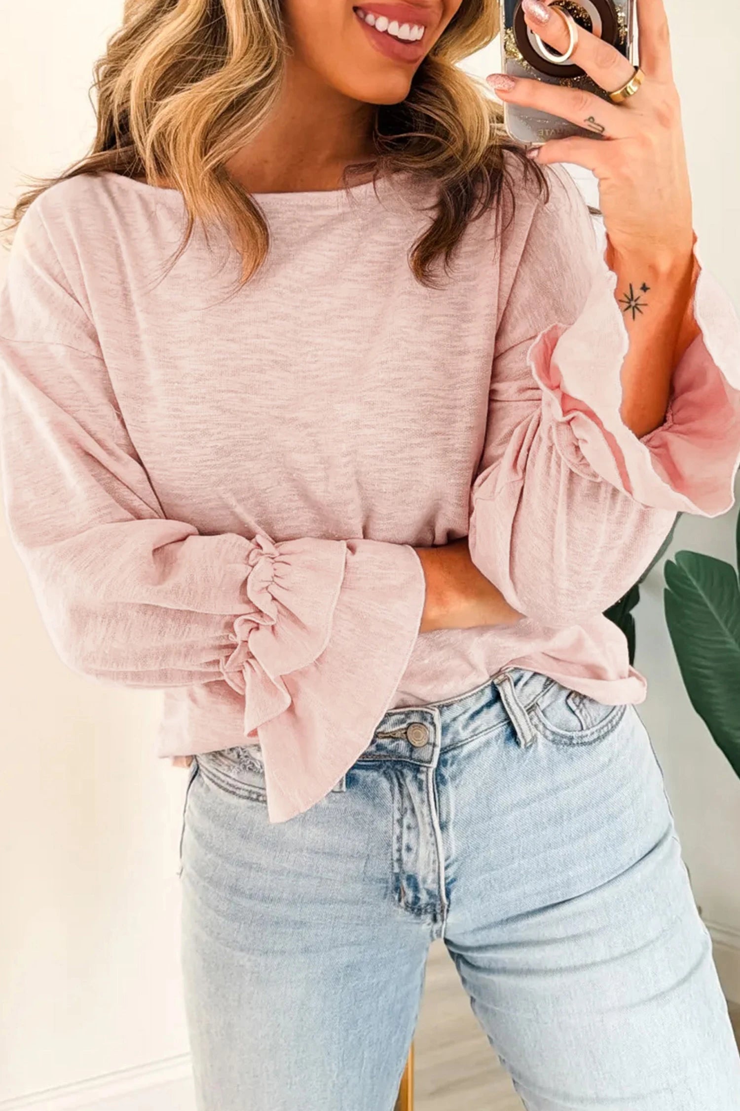 Pink Ruffle Sleeve Top