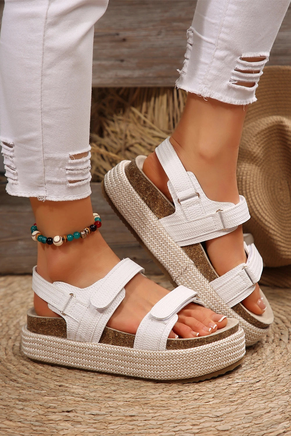 White Velcro Platform Sandals
