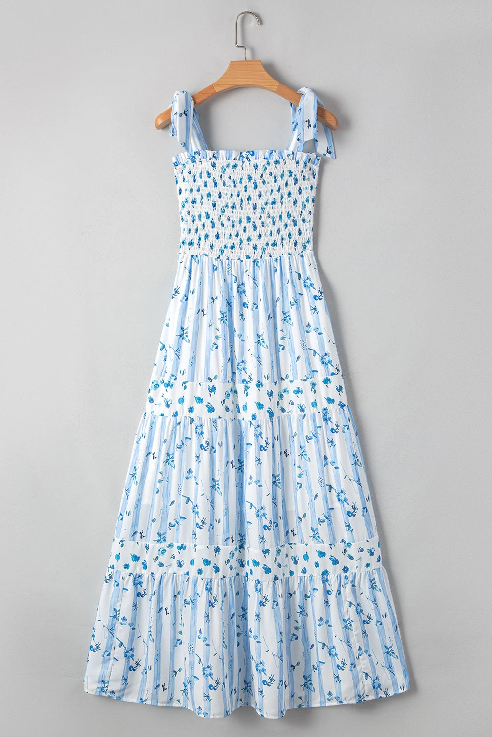 Blue Floral Tiered Maxi Dress