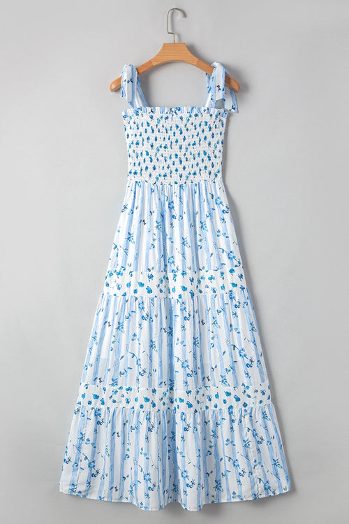 Blue Floral Tiered Maxi Dress