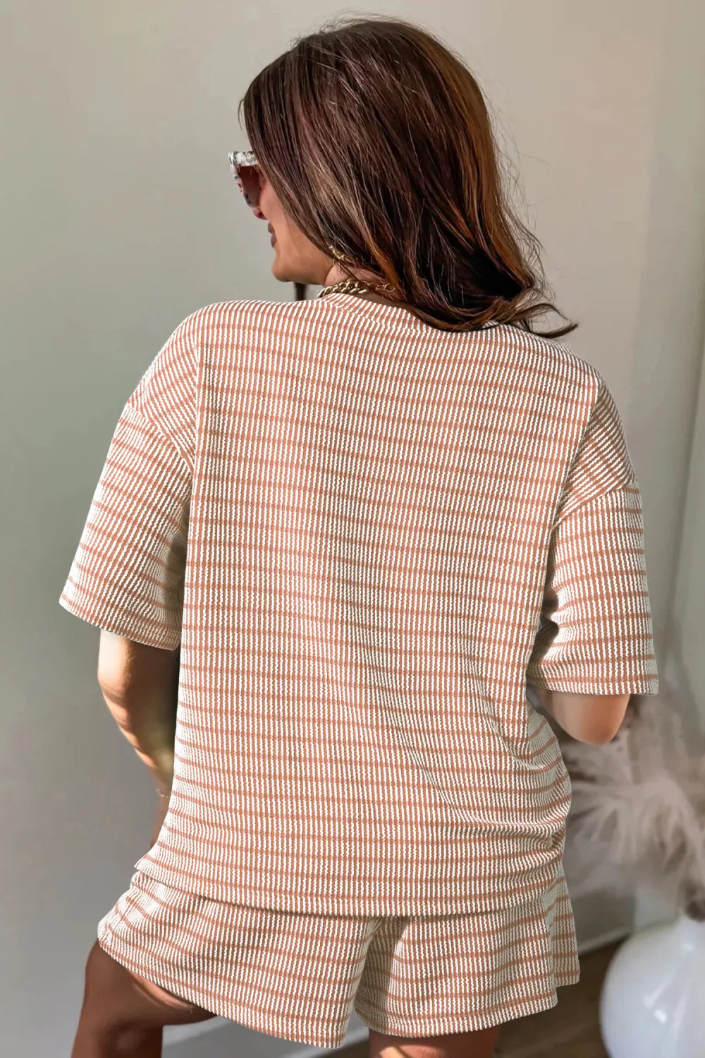 Striped Ribbed Shorts Lounge Set