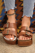 Brown Buckle Platform Sandals