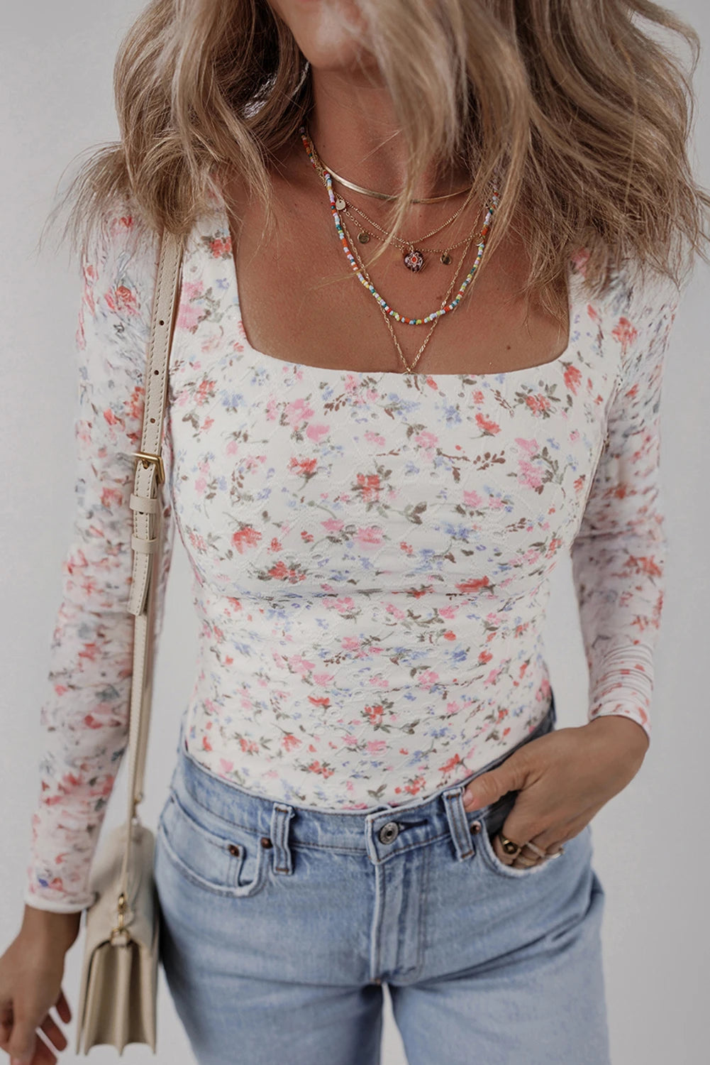 Floral Square Neck Top