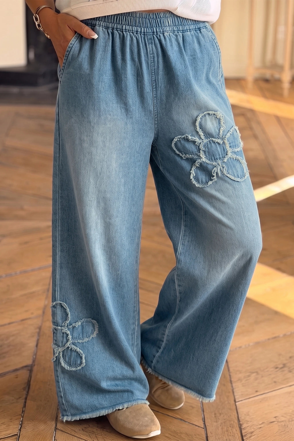 Frayed Floral Patch Jeans