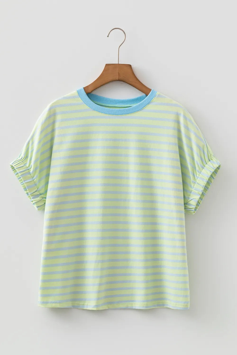 Green Striped Scrunch Sleeve Tee