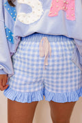 Blue Gingham Ruffle Shorts