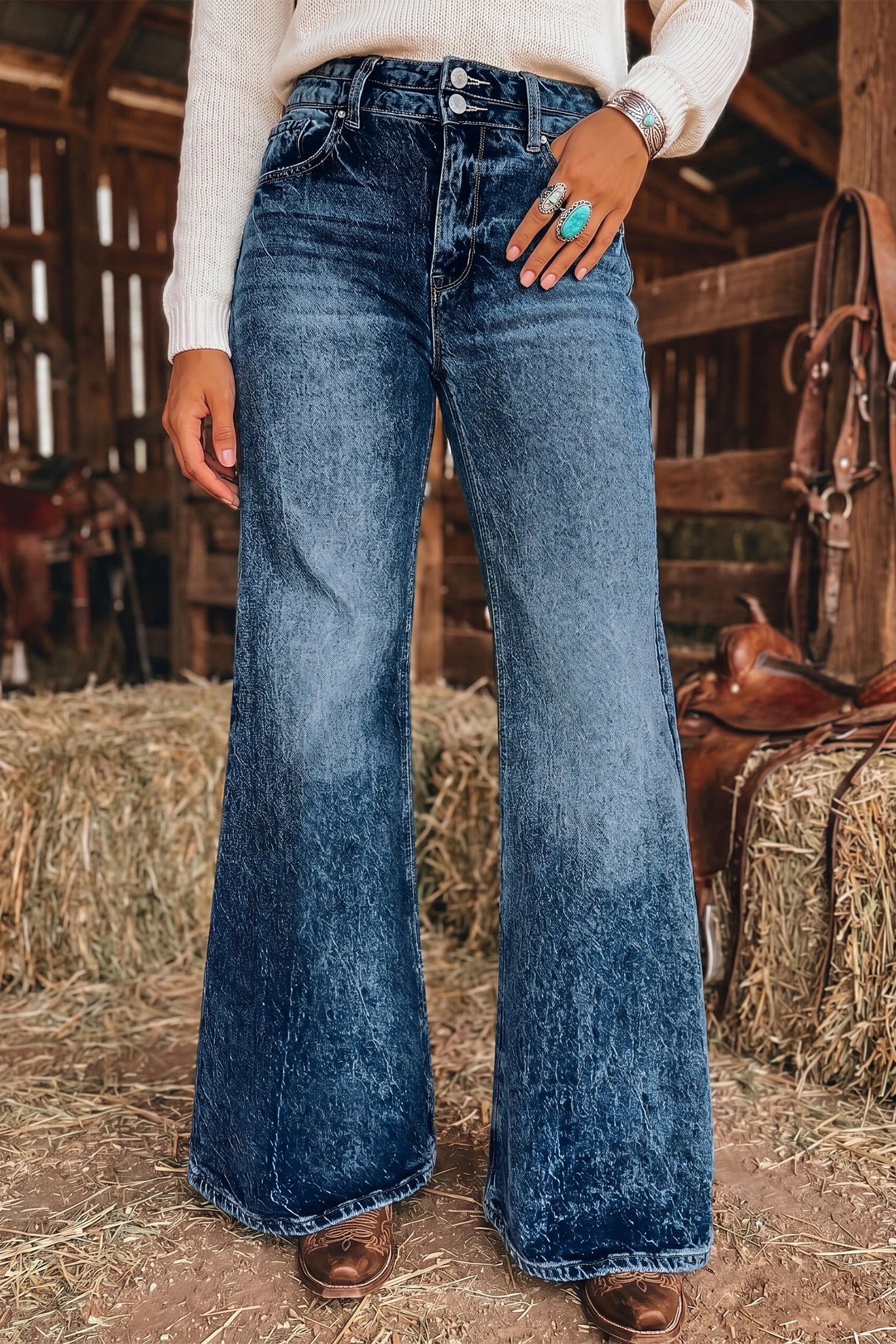 Acid Wash Flare Jeans