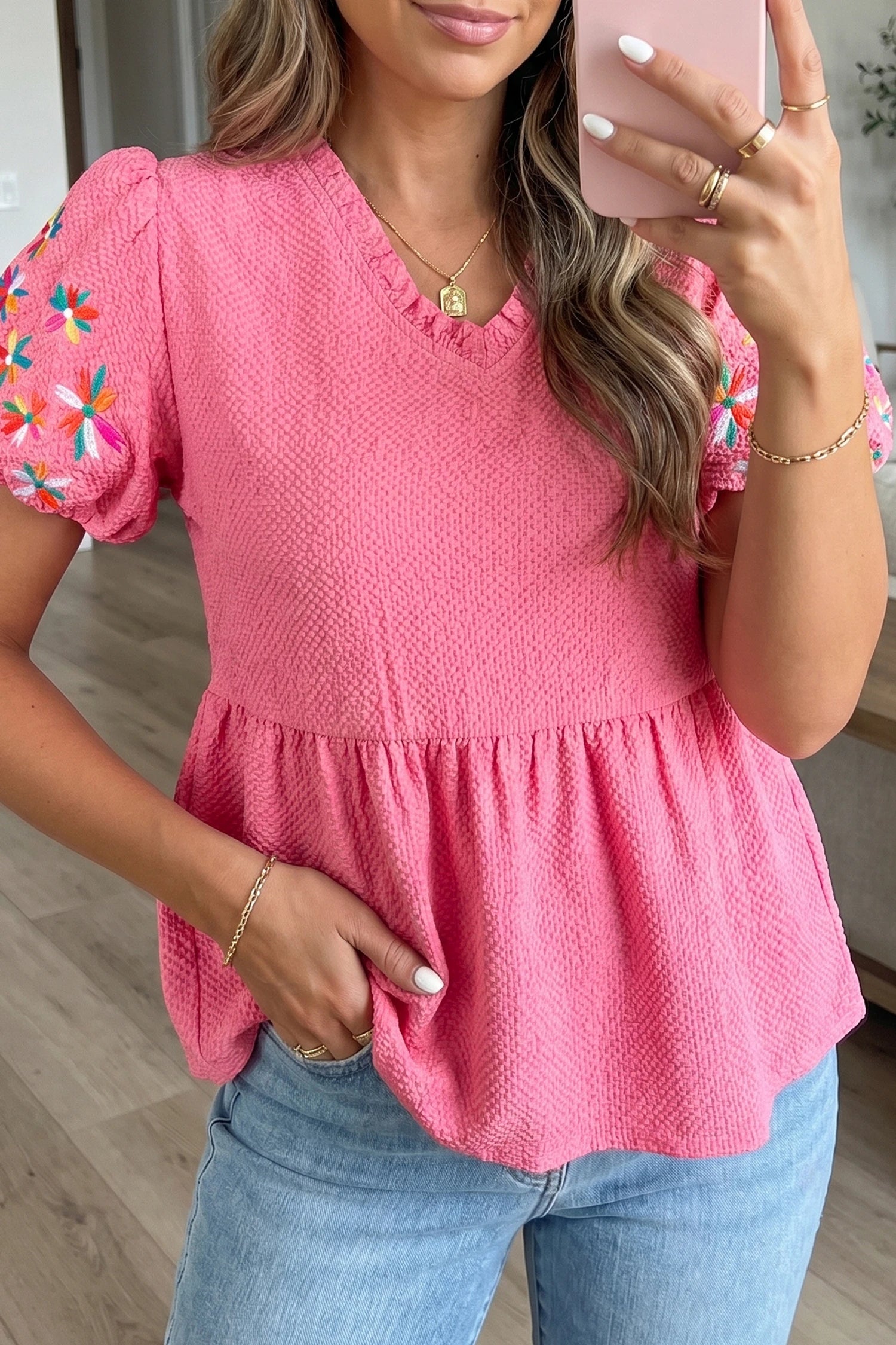 Embroidered Sleeve Blouse