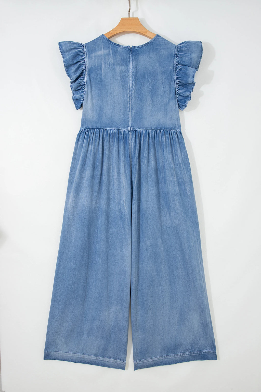 Denim Ruffle Sleeve Jumpsuit