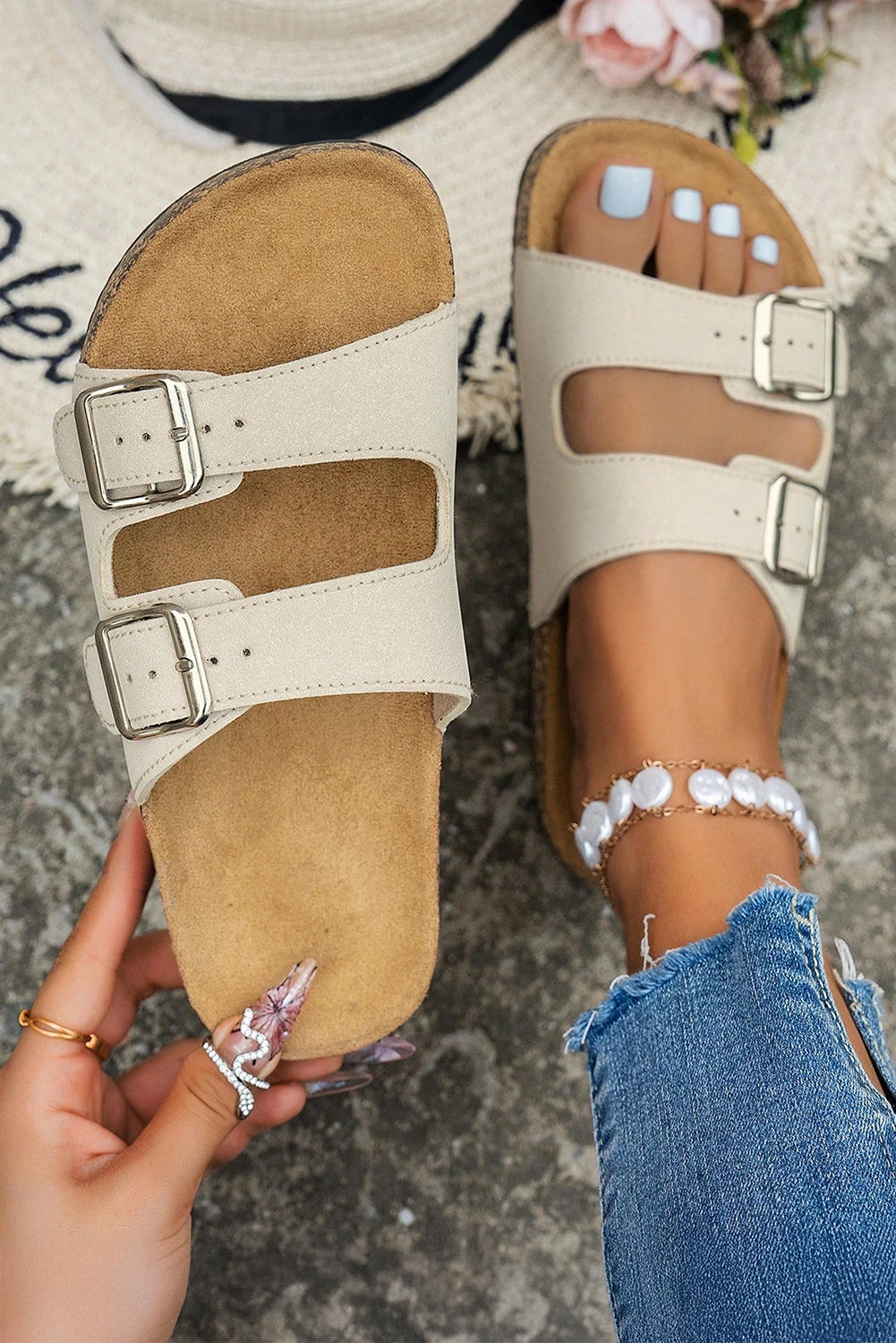 White Buckle Sandals