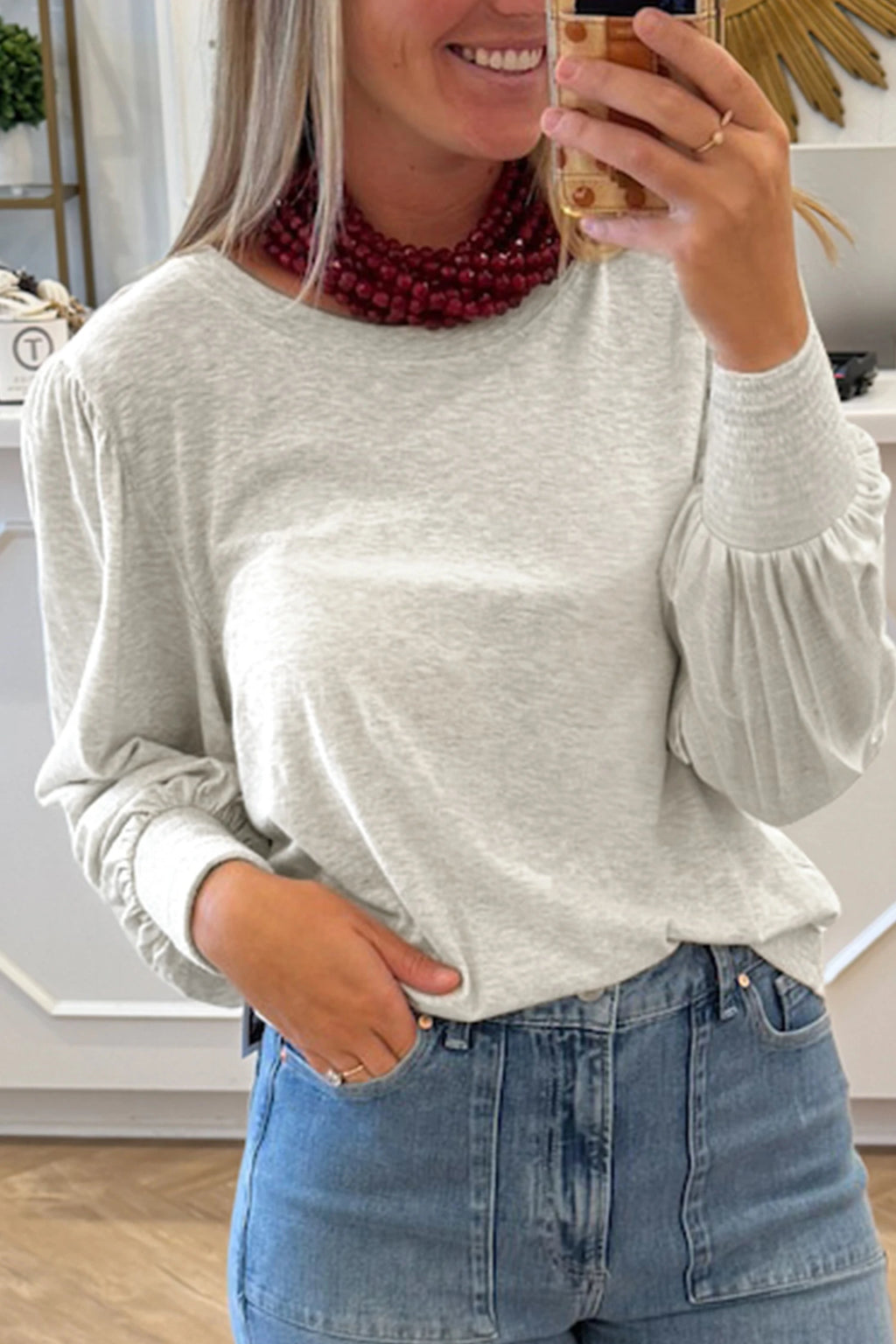Gray Cuff Sleeve Top