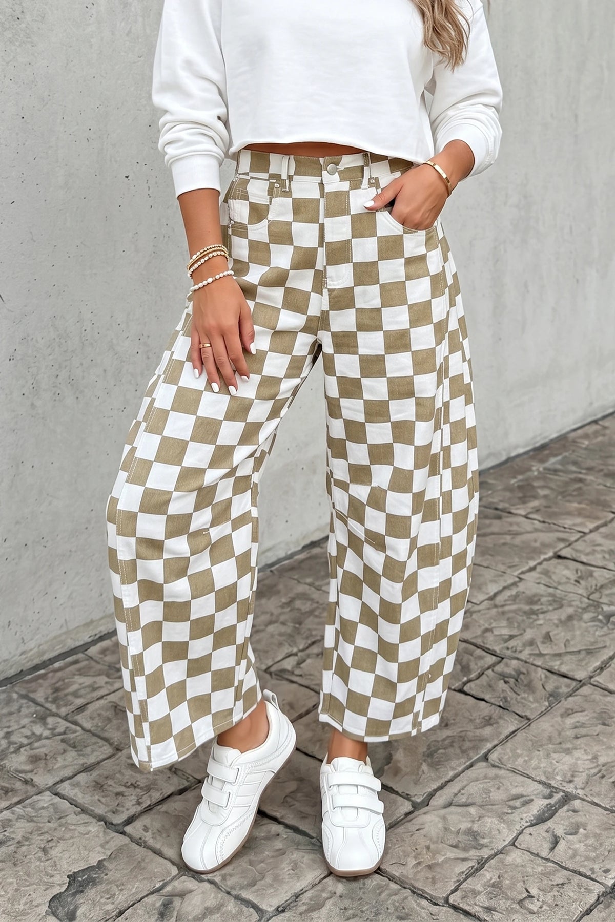 Checkered Barrel Jeans